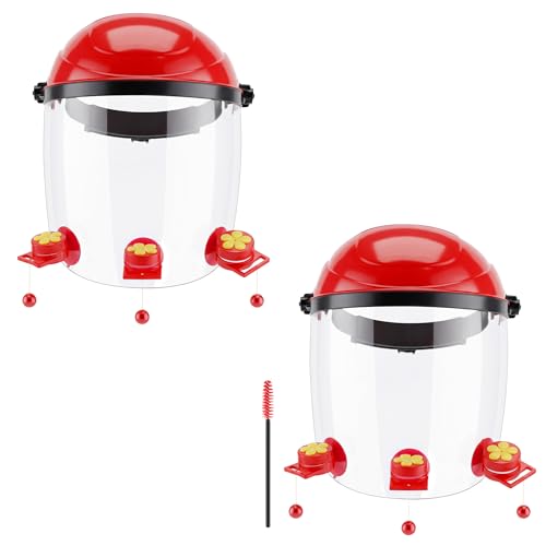 Saillong 2 Pack Upgraded Hummingbird Feeder Helmet Wearable Hummingbird Mask Feeders Hat with 6 Feeding Ports & Round Nectar Box Adjustable Bird Feeder Hat for Garden Patio Outside Outdoor Yard