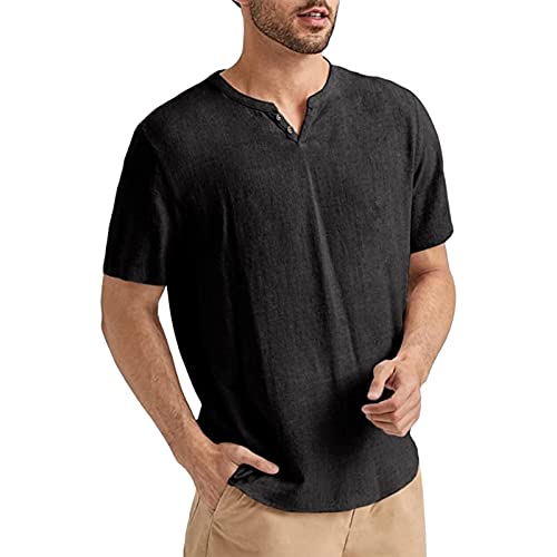 Chemise en lin homme manches courtes col v t-shirt léger