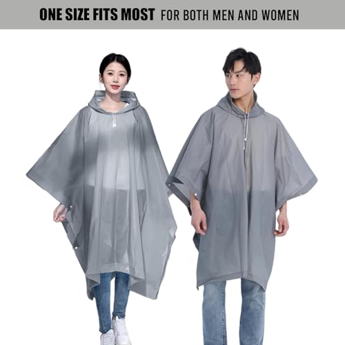 Image of Allextreme EVA Poncho Raincoat Transparent Hooded Water Resistant Rain Jacket with Sleeves for Women Men Camping Rainy Season Travel (Grey)