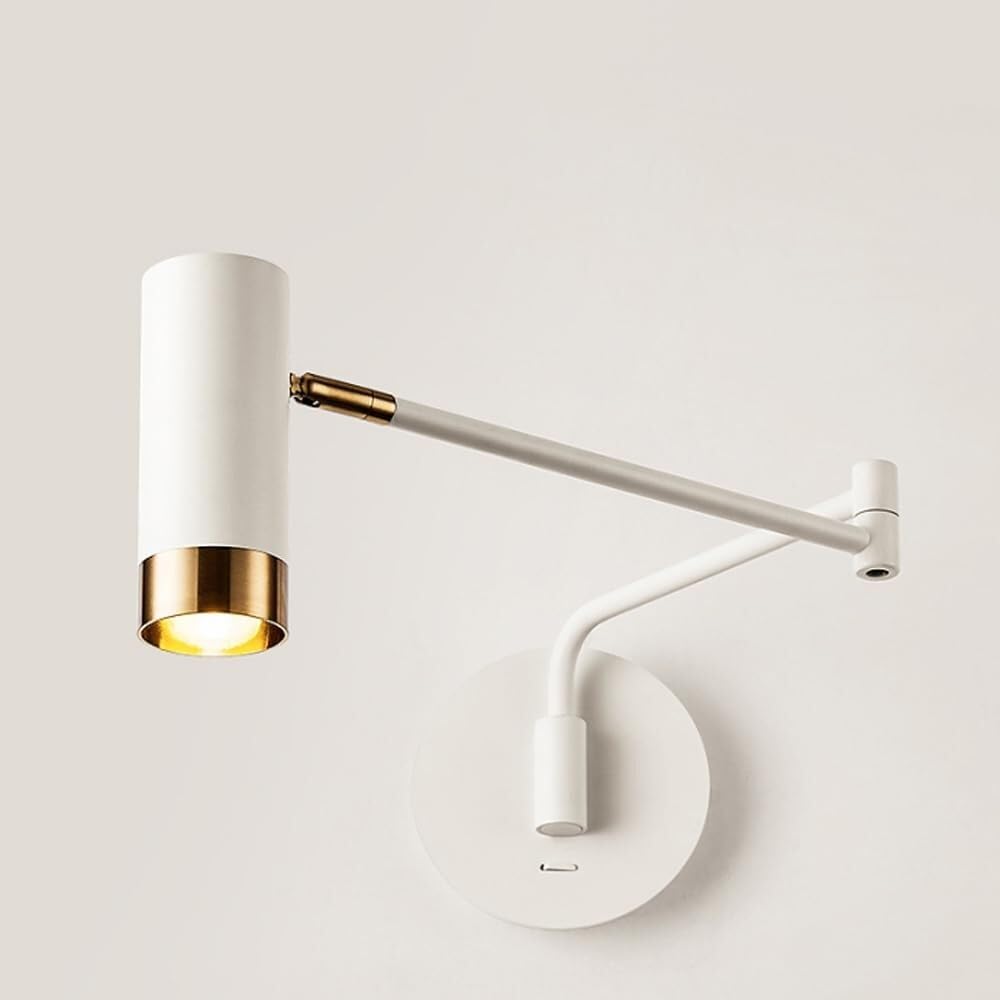SXSCARKX Wall Lights Sconces White/Black Swing Arm Sconce, 350° Rotating Beside Reading Lamp with Switch On/Off, Flexible Adjustable Mount Headboard Spotlight, 1 Pack/2 Pack-White