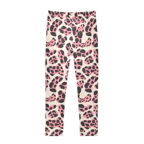 KLL Leopard Pattern Pink Black Toddler Girls Athletic Leggings Casual High Waisted Workout Pants Running