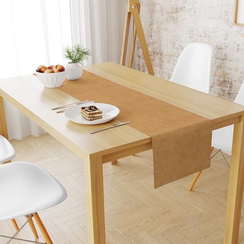 Image of Encasa XO Dining Table Runner for 4 Seater, Chenille Fabric Mustard