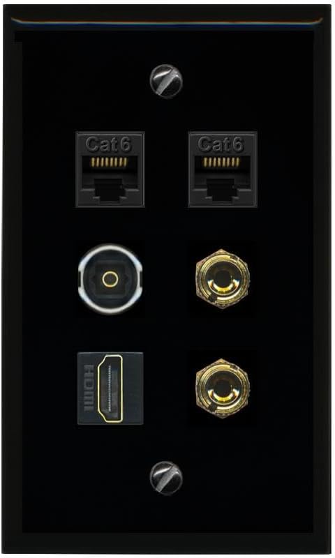 RiteAV 1 Speaker 2 Banana Binding Post Wall Plate 2 Cat6 1 x Toslink Optical and HDMI - Flat Style [Stainless Steel]