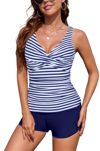 SHEKINI Kostium Kąpielowy Damski, Zestaw Tankini V-Dekolt, Wyszczuplający, Moda Kąpielowa Push Up, L