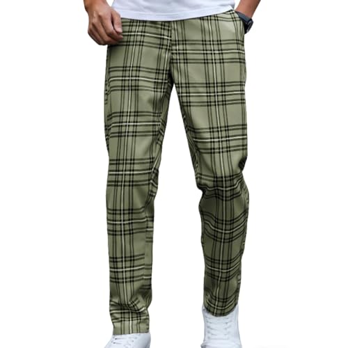 Men's Casual Pants Plaid Jogger Sweatpants Elastic Drawstring Workout Athletic Pants Comfy Fashion Trousers Spring Green Small