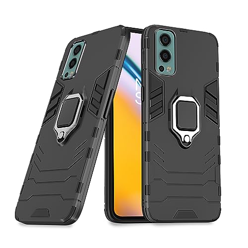 Image of Pikkme OnePlus Nord 2 5G / OnePlus Nord 2 5G Pac-Man Edition Back Cover | D5 Tough Armor Bumper | 360 Protection Case | Ring Holder Stand Case (Black)