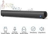 Computer Speakers, Jacriah Wired Computer Sound Bar, Stereo USB Powered Mini Soundbar for PC Cellphone Tablets Desktop Laptop