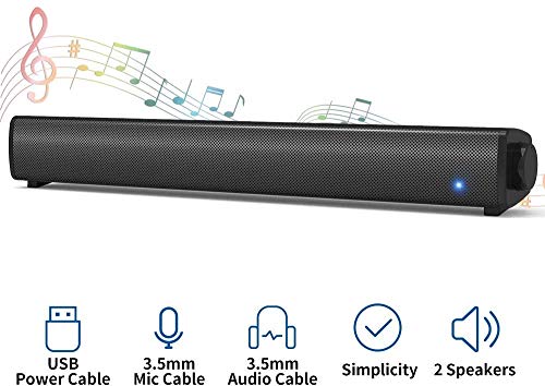 Computer Speakers Wired Computer Sound Bar, Jacriah Stereo USB Powered Mini Soundbar for PC Cellphone Tablets Desktop Laptop
