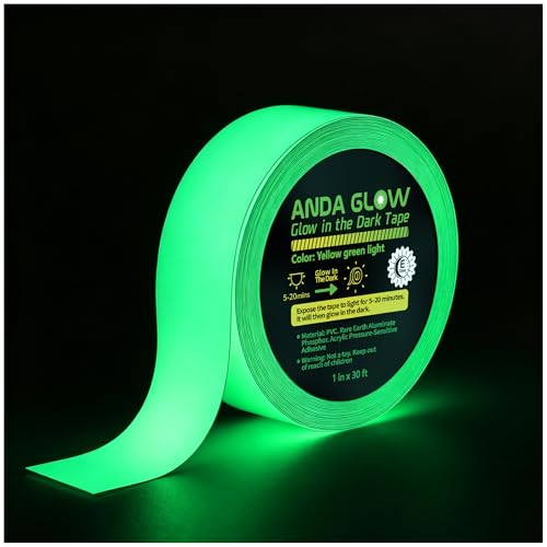Image of High Brightness Glow in the Dark Tape for Safety Marking, Art Craft DIY, Halloween Deco and Party Accessories. Non-Toxic Adhesive, Waterproof Rechargeable Luminous Tape (2in X 30ft)