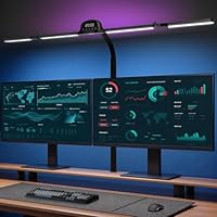 Bludrfnly Schreibtischlampe LED mit RGB, 120cm Monitor Lampe Klemmbar Dimmbar, Tageslichtlampe mit Bewegungssensor, Lichtsensor, Fernbedienungs, Uhr, für Büro, Lesen, Architekten, Schneider