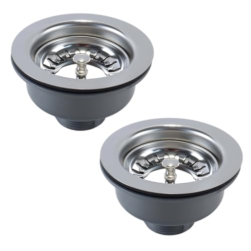 Gurtt 2 Stück Edelstahl-Küchensiebkorb mit Ablassventil, Durchmesser 114 mm, für Spülbeckenöffnungen mit 83–90 mm Durchmesser