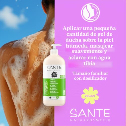 Miniatura 5 de SANTE Naturkosmetik Gel de ducha refrescante con aroma cítrico, cuidado de ducha hidratante para piel suave de tamaño familiar, con piña orgánica y lima, gel de ducha Family 1 x 950 ml