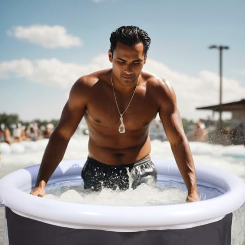 Todeco Eisbad Eisbaden Tonne für Athleten mit Metallbügel, 75cm Großes Faltbare Eistonne, Kaltwassertherapie Wanne Ice Bath Tub, Badewanne,Schwarze