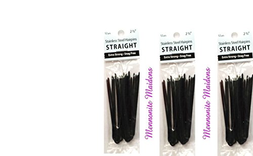 3 Pack Straight Amish Hair Pins Heavy Duty - U Shape (2.5 Inches, Black)