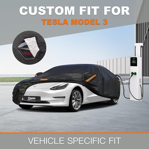 Image of Kayme 7 Layers Car Cover Custom Fit for (2017-2023) Tesla Model 3 Waterproof All Weather for Automobiles,Outdoor Full Cover Rain Sun UV Protection