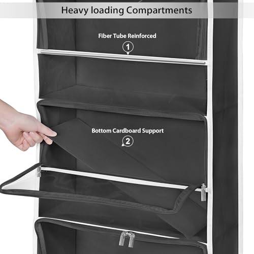 Image of Univivi Hanging Yarn Storage Organizer with 6 Zipper Closure Compartments, Large Capacity Knitting Organizer Storage, Over The Door Hanging Yarn Holder for Knitting Needles, Crochet Hooks (Dark Grey)
