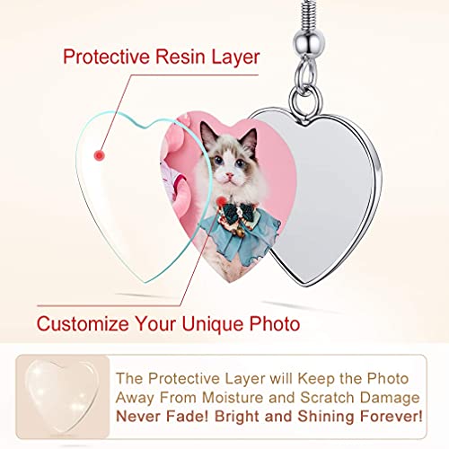 Custom4U Personalized Picture Earrings for Women Stainless Steel/Gold-Plated/Black Custom Heart/Teardrop Dangle Stud Photo Earrings Memorial Jewelry Gifts for Birthday Mothers Day Christmas(Gift Box)4