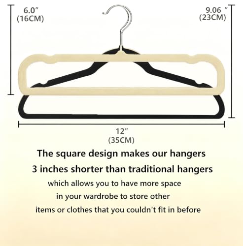 Image of 20 Pack Velvet Pants Hangers for Closet Space Saving, Thin Hanger (Beige) | 35cm(L) Heavy Duty Flocked Trouser Hangers, Durable, Clothes Hanger with Silver Swivel Hook, Jean Hangers for Women and Men