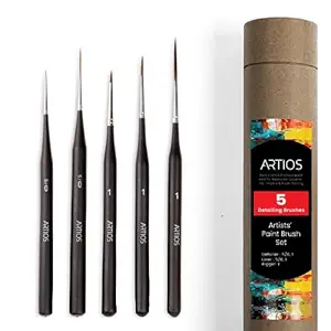 ARTIOS Detailing Paint Brushes Set - 5pcs Professional Miniature Liner Brushes for Fine Detailing & Painting with Brush Holder for Acrylic, Oil, Watercolor & Gouache