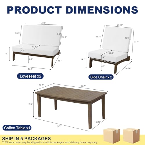 Image of Pia Ricoo 4 Piece Patio Furniture Sets, Outdoor Furniture with 2 Chairs & Coffee Table, Patio Conversation Set for Backyard, Deck, Lawn, Beige