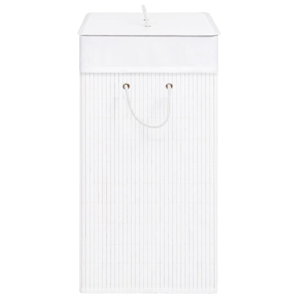 Cesto para la colada de bambú con 1 compartimento, color blanco, 83 L, plegable y ligero, con asas, para cuarto de baño, dormitorio, lavandería