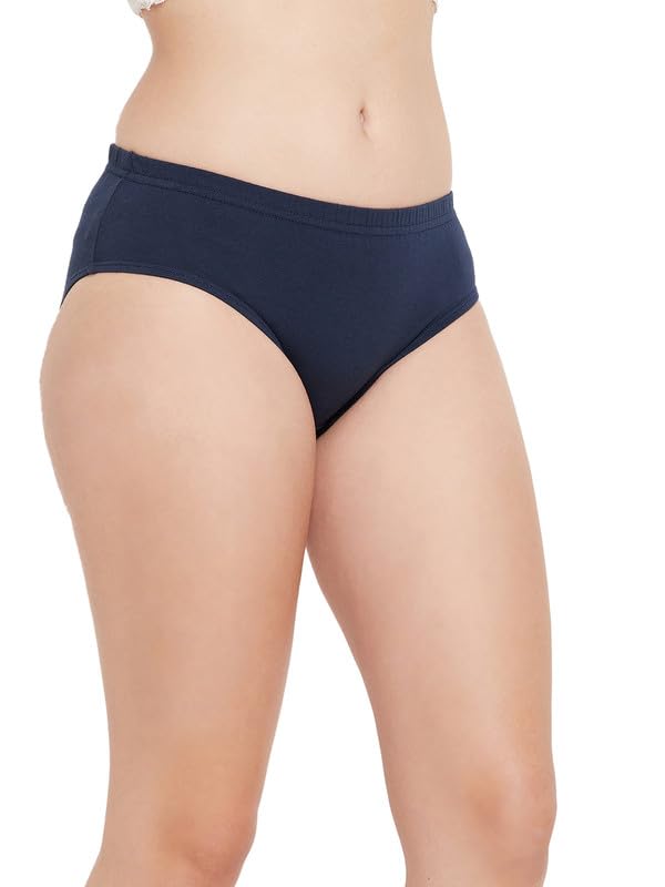 Image of Clovia Women's Cotton Medium Waist Outer Elastic Hipster Panty - Navy Blue