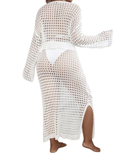 Women's 2 Piece Plus Size Cover Up Sweater and Split Thigh Skirt Set Beach Swim Cover Up Outfit2