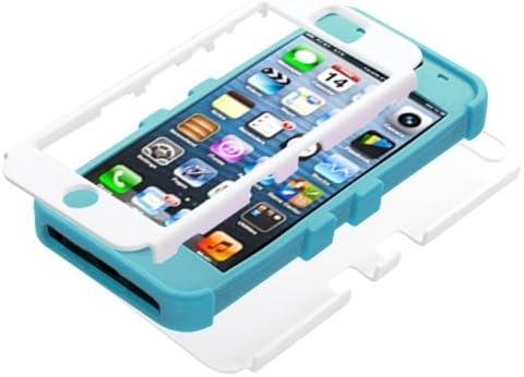 MYBAT IPHONE5HPCTUFFSO021NP Premium TUFF Case for iPhone 5 - 1 Pack - Retail Packaging - Solid White/Tropical Teal