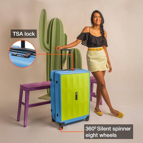 Image of Nasher Miles Zanzibar TSA Lock Hard-Sided Polycarbonate 8 Wheels Double Spinner Check-in Luggage Green Blue 24 inch |65cm Trolley Bag| Suitcase,Medium