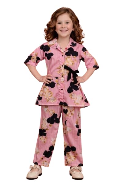 Sangini Fashion Girls Pink Floral Printed Peplum Top and Pant Set, 3/4 Sleeve, Button Closure, Full Length Bottom - Review, Price and Buying Guide