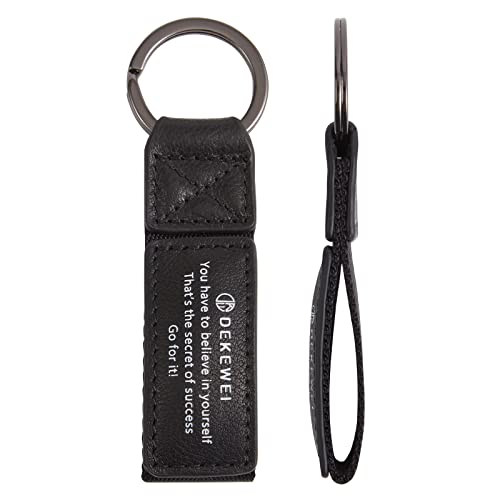 Dekewei Genuine Leather Car Keychain Nylon Motorcycle Keychain,Universal Key Chain For Men And Women, With Anti-Lost D-Ring (Black) #TOP1