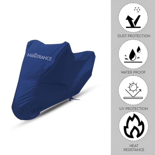 Image of Mototrance All Weather Protection Two Wheeler Cover for All Bikes /Royal Enfiled /Upto Pulsar 160CC to 350CC | Anti Dust, 100% Waterproof, Heat Resistant, UV Proof with Mirror Pocket | Atom Blue