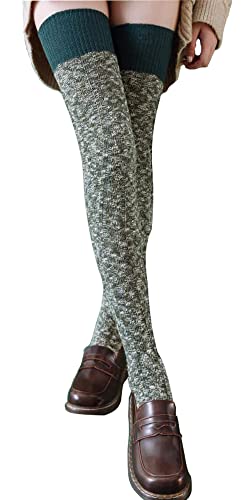 FGFD&OU Calze da Donna Sopra il Ginocchio Cotone Invernali Termici Extra Lunghi a Maglia di Coscia Retro per Ragazze e Donne, Calzettoni Natalizi (Verde)