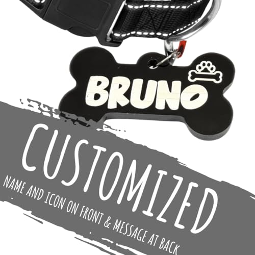Image of PawPro Reflective Nylon Dog Collar - Custom Bone Tag with 5‑Foot Heavy‑Duty Leash - Soft Padded Handle, 360 Swivel Clip - Adjustable Pet Collar for Medium & Large Dogs (Graphite Black, Collar+Leash)