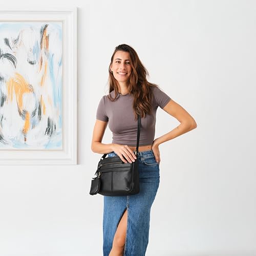 Lavalen Bolso Bandolera Mujer Piel Auténtica - Bolso Mujer Bandolera Regulable con Estilo - Cuero con múltiples Cremalleras - Muchos Compartimentos para uso diario – Monedero de Regalo. - imagen 7