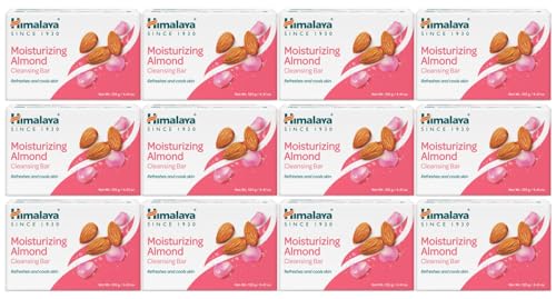Himalaya Moisturizing Almond Cleansing Bar, Face and Body Soap for Soft Skin, 4.41 oz, 12 Pack