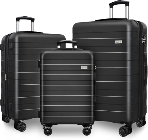 Zebra Light weight Hardside Expandable Luggage Spinner Wheels Luggage Suitcase W/TSA Lock 3-Piece Luggage Set, Include 20” Carry on Luggage Suitecase(20/24/28),Dark Black