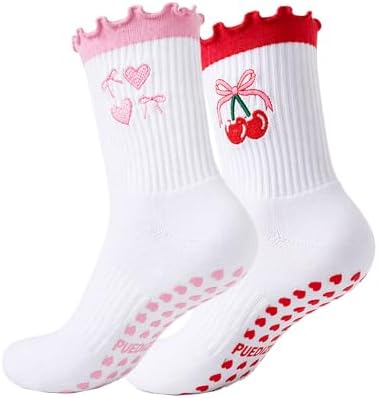 Women Cute Grip Ruffle Cuff Pilates Yoga Socks