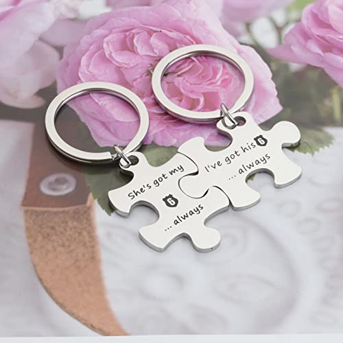 MYOSPARK Police Couple Puzzle Keychain Gift I've Got His 6 Police Officer Keychain Deployment Jewelry Gift4
