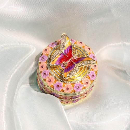 Boîte à bijoux vintage papillon en métal ciselé pour bagues