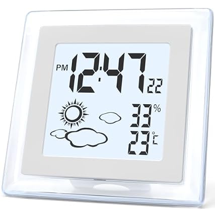 VOILEIPAGI Small Clock Digital Battery Operated Alarm Clock with Auto Backlight, Indoor Temperature