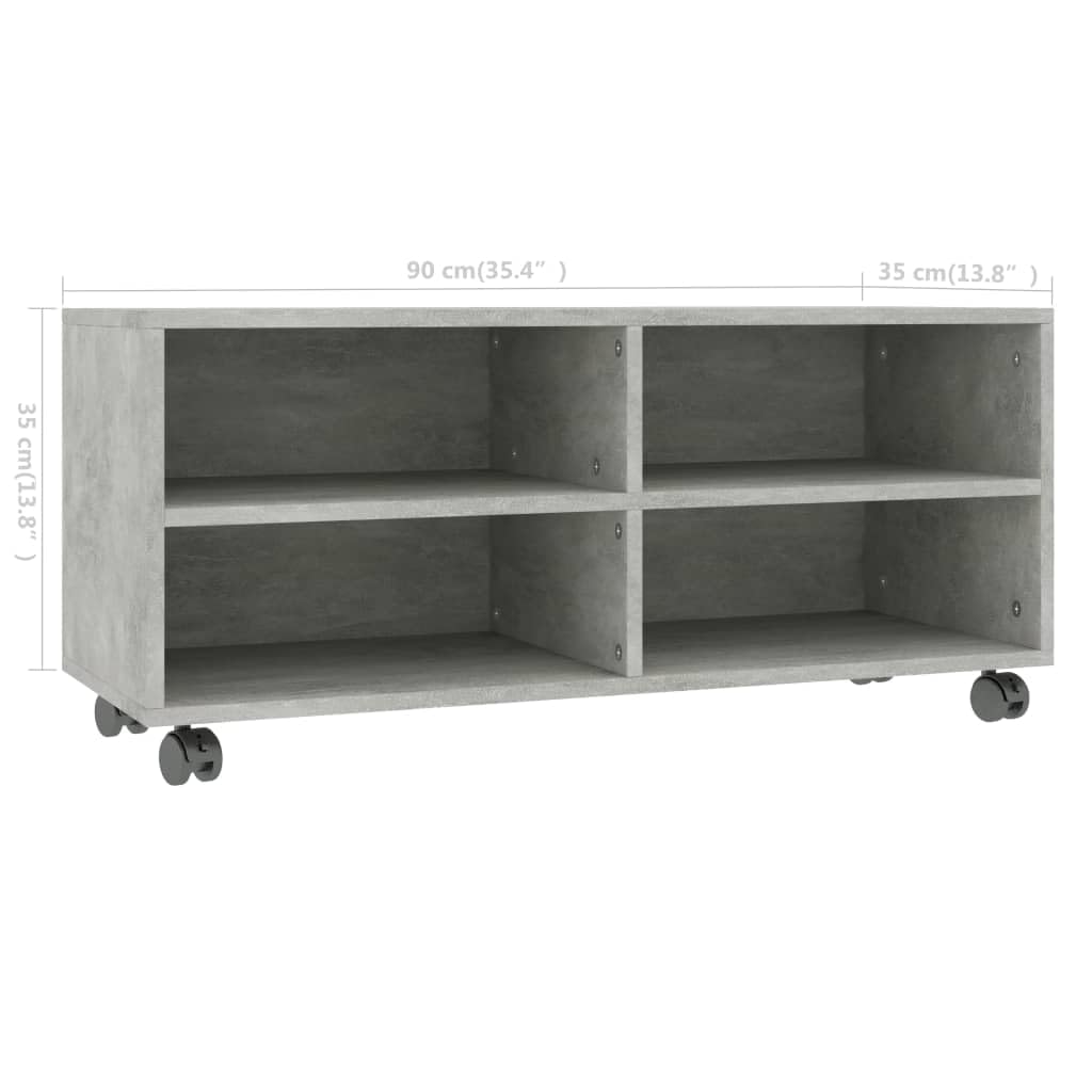 vidaXL Mobile TV con Ruote e Scomparti Aperti Robusto Elegante Armadietto Basso Multimediale DVD Credenza Hifi Grigio Cemento in Truciolato