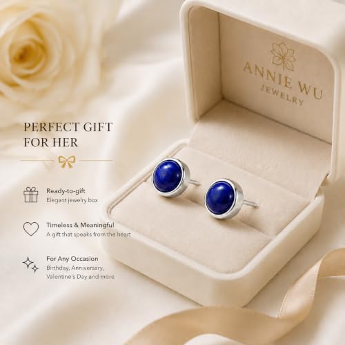 Lapis Lazuli Stud Earrings for Women 925 Sterling Silver Hypoallergenic - image 7