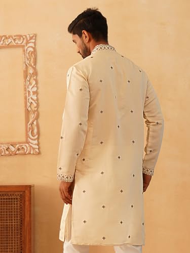 Image of Jompers Men's Cream Sequin Embroidered Kurtas (Cream, XL)