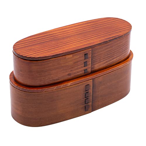 和歌山峠のわっぱめし弁当箱屋さん(wakayama wappa bento box store) 曲げわっぱ 木製 漆塗り 約18×8cm ランチボックス 入れ子 二段 A-55-273417