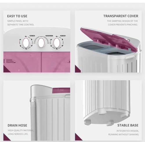 Portable Twin Tub Washing Machine and Dryer 5 KG (3 KG Wash 2 KG Dryer) Electric Mini Washer RV Travel Camping Spin Cycle Dryer Combo Pink/White New - Image 4