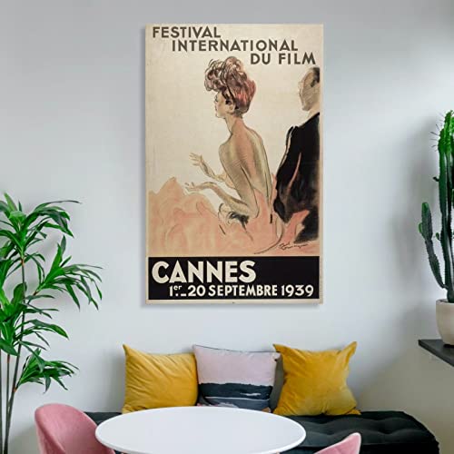 1939 Cannes Film Movie International Festival French Riviera Vintage Poster Repro Wall Art Paintings Canvas Wall Decor Home Decor Living Room Decor Aesthetic 24X36Inch(60X90Cm) Frame-Style #TOP5