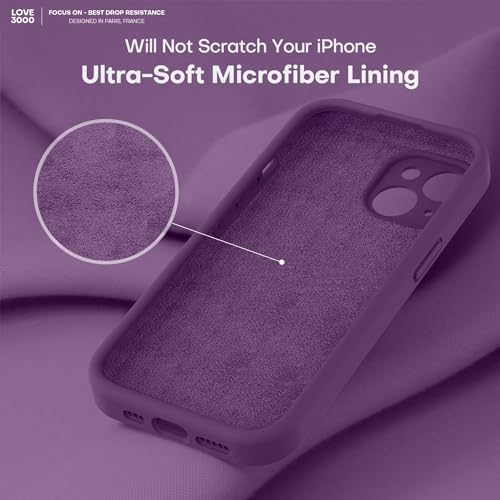 Image of LOVE 3000 Designed for iPhone 13 Case, Premium Silicone with [Camera Protection] [Soft Anti-Scratch Microfiber Lining] Shockproof Protective Phone Case for iPhone 13 Women Men Girls 6.1 inch, Grape