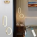 Jyforid Gold Modern Mini LED Pendant Light with Remote Control, 2 Ring 24W 3-Color Temp Stepless Dimmable Ceiling Hanging Light for Bedroom Kitchen Island Dining Room Foyer Entryway