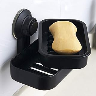 HJKGSVdv Bathroom Suction Cup Soap Tray Drain Large Soap Dish Soap Tray Soap Box Suction Cup with Double Layers Black